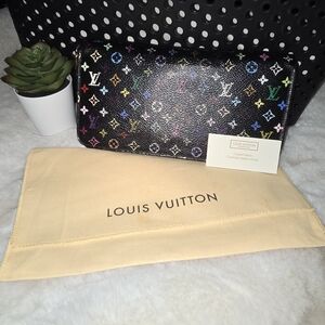 Louis Vuitton Black Murakami Monogram Zip around wallet